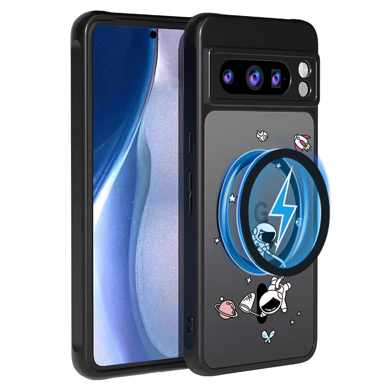 Magnetische TPU-Hybrid-Schutzhülle mit Astronauten-Muster für Google Pixel 8 Pro in Schwarz - Bild 5