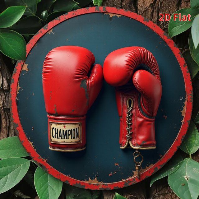Vintage Boxing Champion Wandkunstschild aus Eisen von Potdemiel, runde Metalldekoration mit roten Boxhandschuhen, Durchmesser: 20 cm - Bild 1