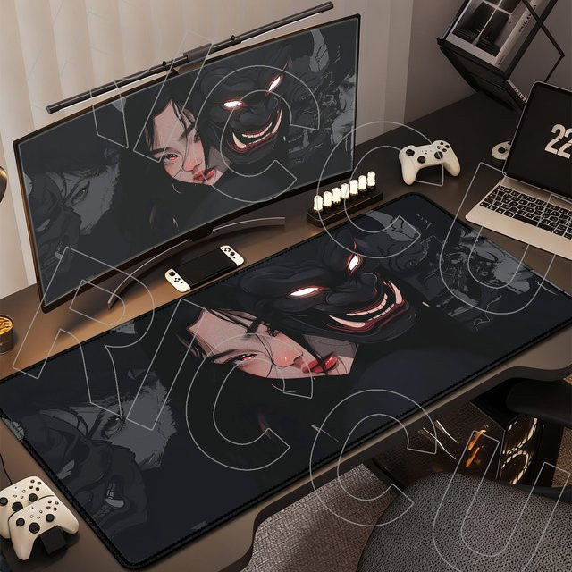 Riccu XXL Gamer-Mauspad Anime-Mädchen Teufelsmaske Multicolor B/T: 100 x 55 cm - Bild 1