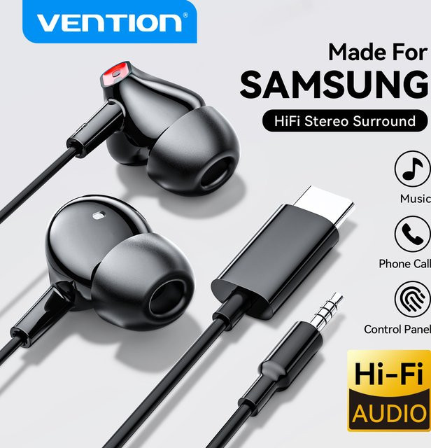 Vention USB-C In-Ear Kopfhörer mit HiFi Bass Stereo, Mikrofon und Lautstärkeregelung, Weiß - Bild 1