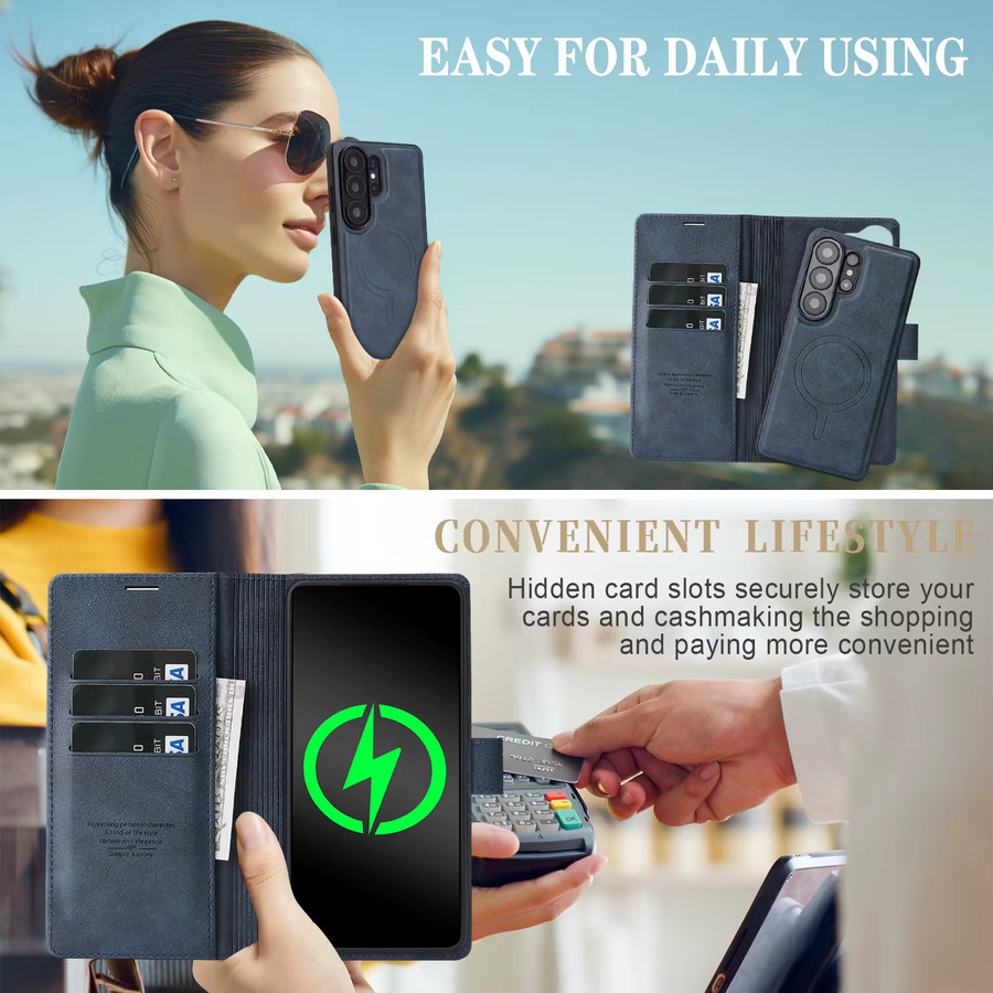 Abnehmbare Leder-Klapphülle mit Kartenhalter für Samsung Galaxy S26 S25 Ultra S24 Plus S23 in Schwarz, kompatibel mit Wireless Charging - Bild 4