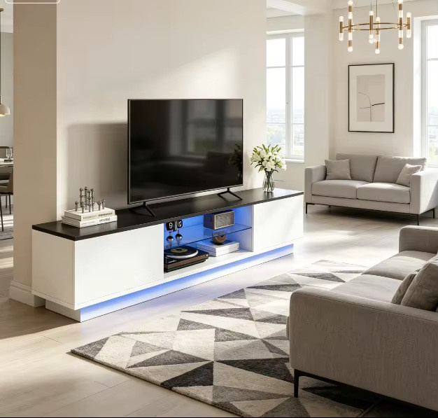 Rosahqnda TV-Schrank mit LED-Beleuchtung für Fernseher bis 65 Zoll, modernes TV-Lowboard mit Regalen für Wohnzimmer und Schlafzimmer - Bild 3