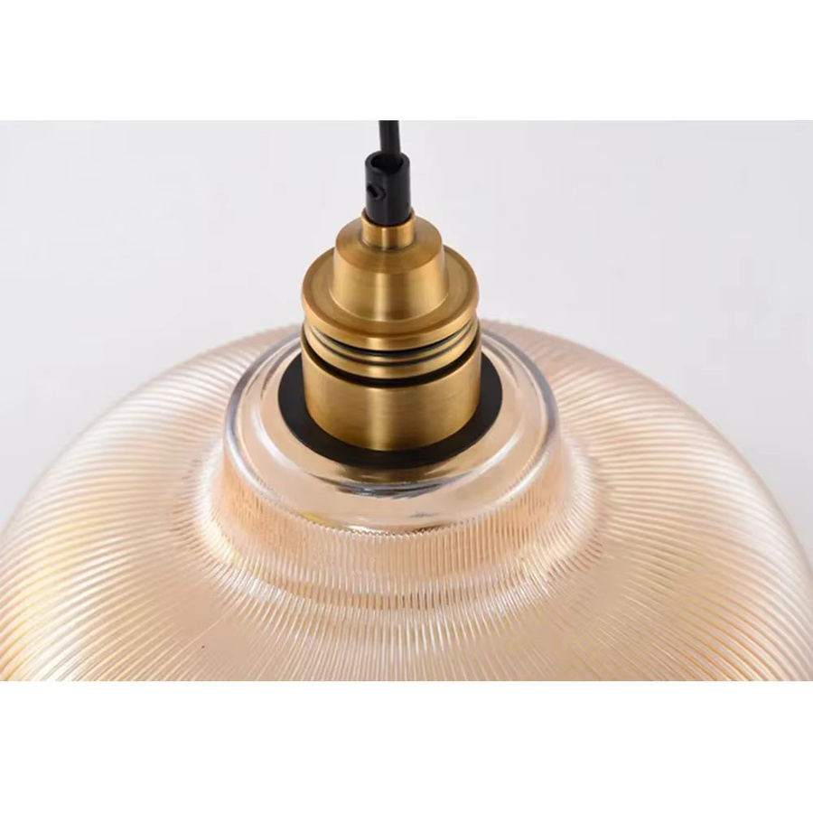 DARHYN Vintage Pendelleuchte aus Glas in Gold/Messing mit transparentem Streifen-Design für Wohnzimmer und Restaurant, E27 LED-Fassung - Bild 4