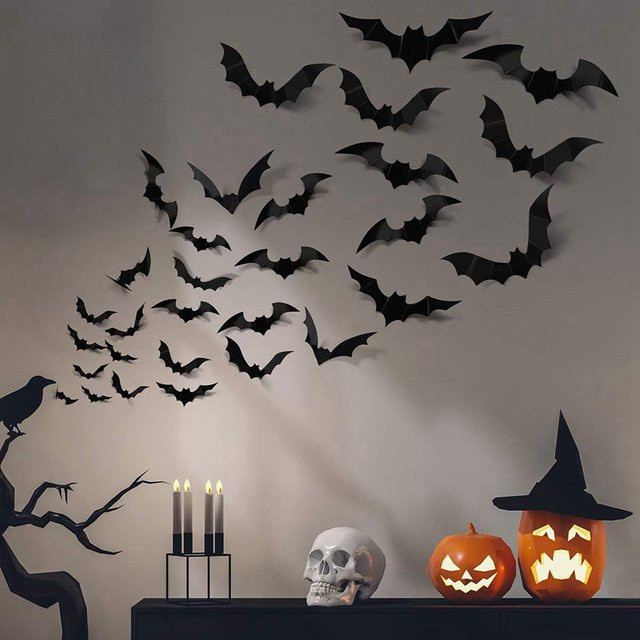 AFYPRTY Halloween 3D Fledermaus-Dekorationen aus schwarzem PVC für Wandaufkleber und Party-Deko - Bild 1