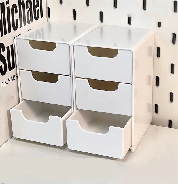 Multifunktionale Kunststoff-Aufbewahrungsbox mit verstärkter Dreifach-Schublade in Weiß für Schreibtisch und Büro - Bild 1