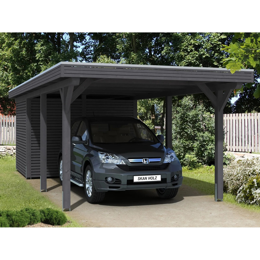 Skan Holz Carport Spessart mit Abstellraum, B/T: 355 x 846 cm, Farbe: Schiefergrau - Bild 3