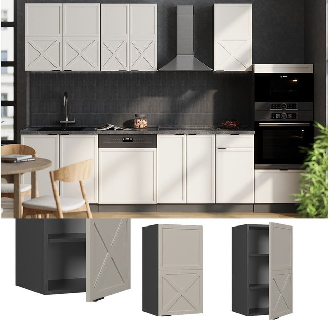 Vicco Hängeschrank Fame-Line Wandmontage in Anthrazit, Grau und Beige mit Soft-Close-Scharnieren und Regalböden, Breite: 40 cm - Bild 1