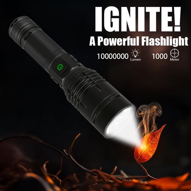 Heinast Taktische LED-Taschenlampe mit Zoom und Zündlinse, wiederaufladbar, Schwarz - Bild 1