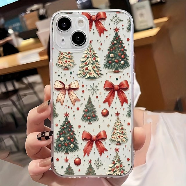 Transparente TPU-Handyhülle mit Schleife und Weihnachtsbaummuster für iPhone 17 16 15 14 13 12 11 Pro Max Plus Mini und XS XR X 8 7 - Bild 1