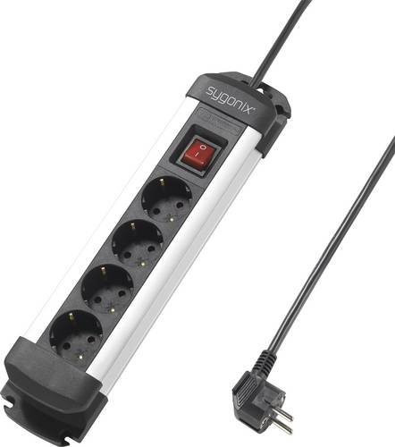 Sygonix Steckdosenleiste SY-4538264 mit Schalter, 4-fach, Schwarz-Silber mit Schutzkontakt - Bild 1