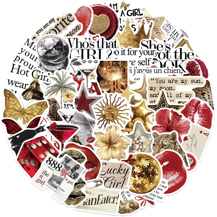 Rspctou Vintage Gold & Rot Ästhetische Aufkleber, Sticker Pack, 10 Stück - Bild 2