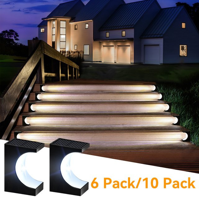 Burhui Solar Treppenleuchten Outdoor LED mit IP65 Wasserdichtigkeit und Dämmerungssensor, Warmweiß, Schwarz - Bild 1