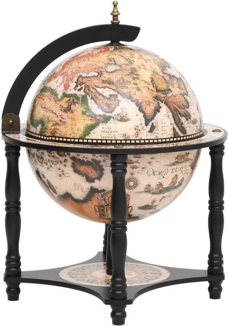 vidaXL Globus-Bar Schwarz aus Massivholz Eukalyptus mit Karten-Design B: 42,0 cm, T: 57,0 cm, H: 42,0 cm - Bild 1