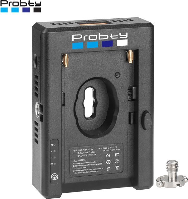 Probty NP-F Batterieladegerät mit Batterieadapterplatte und Kaltschuhadapter sowie 1/4 Zoll Anschluss für NP-F550 F750 F970 und BMPCC 4K 6K DSLR in Schwarz - Bild 1