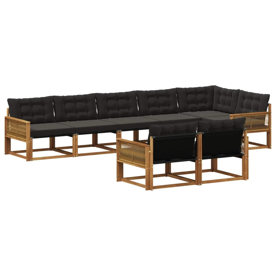 vidaXL Outdoor-Sofagarnitur L-Form aus Akazienholz mit Textilene und 8 Kissen, Braun und Schwarz - Bild 2