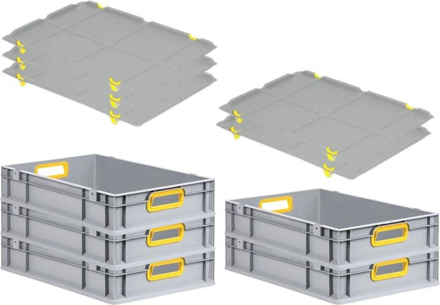 PROREGAL Spar Set 5x Eurobox Nextgen Color mit Auflagedeckel und Schiebeschnappverschlüssen, Gelb, H x B x T: 12 x 40 x 60 cm - Bild 1