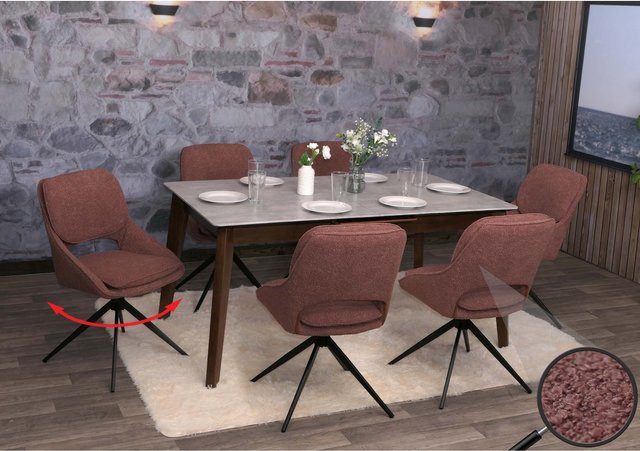6er-Set MCW Esszimmerstuhl N73 in Braun mit Textil Boucle und Auto-Return Funktion - Bild 1