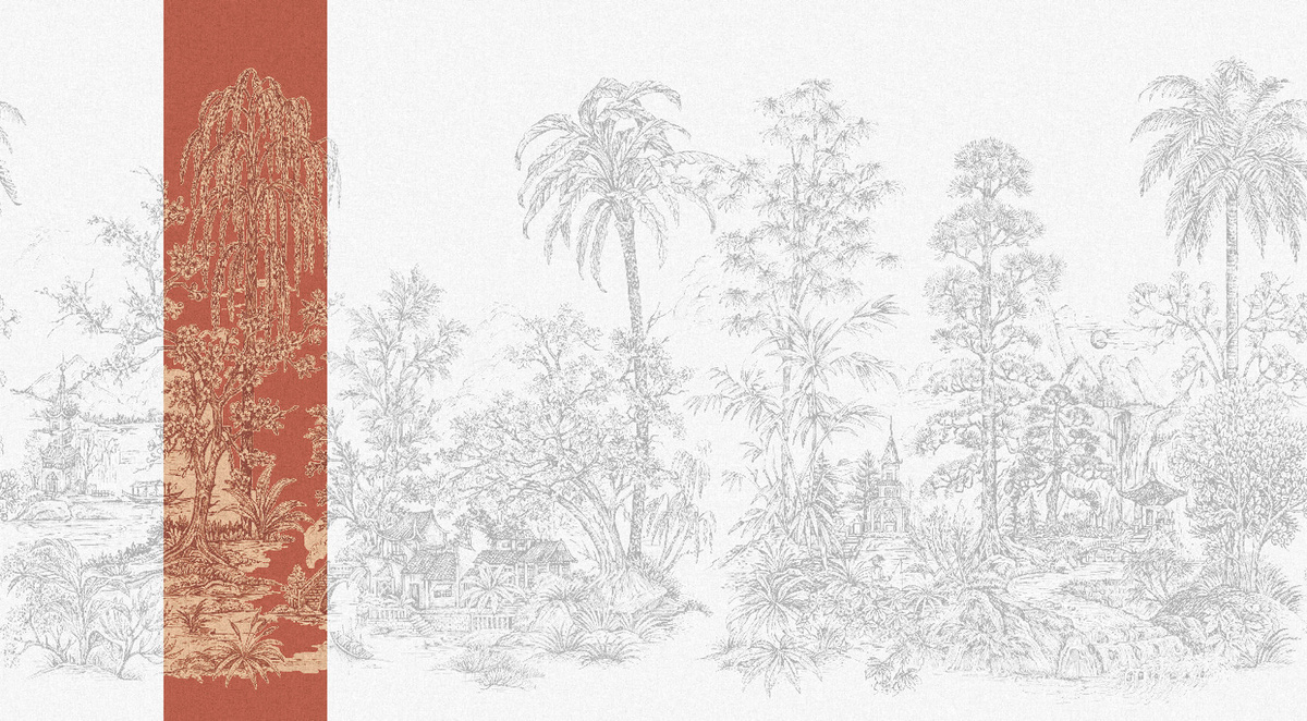 Jannelli & Volpi Mural Mandalay Coral Panel 2 Vinyl Tapete mit floralem Muster in Multicolour - Bild 1