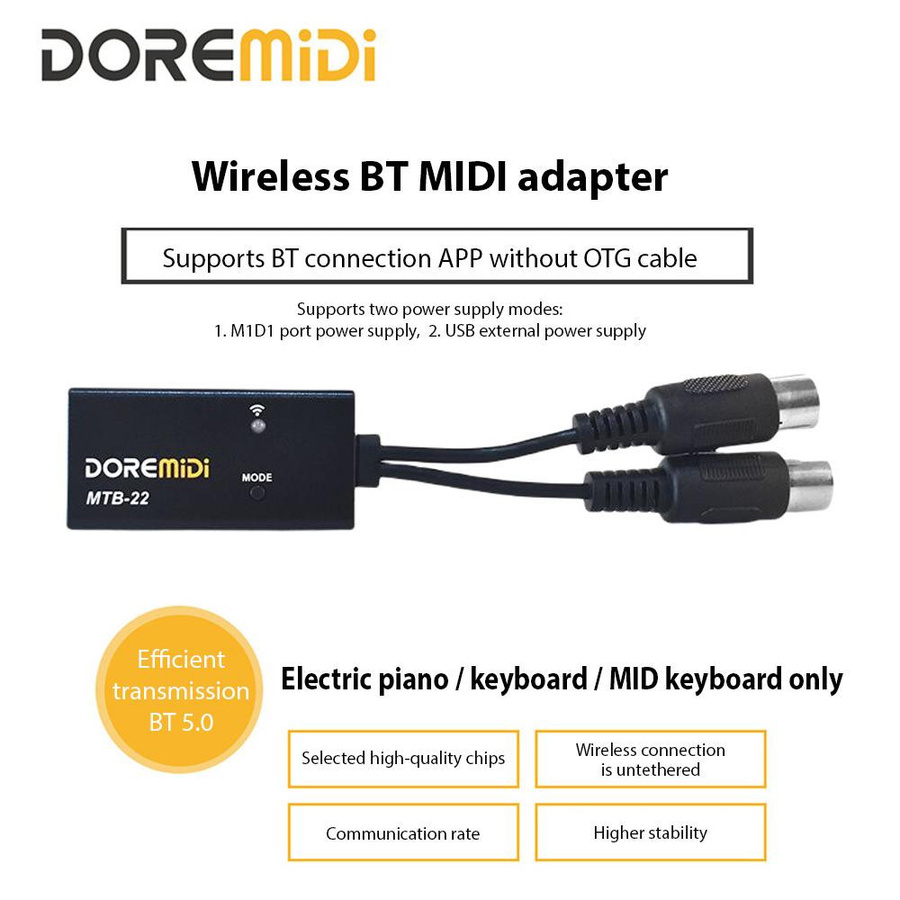 Andoer MIDI zu Wireless Bluetooth 5.0 Adapter mit MIDI IN und MIDI OUT, 5-polig, Schwarz - Bild 3