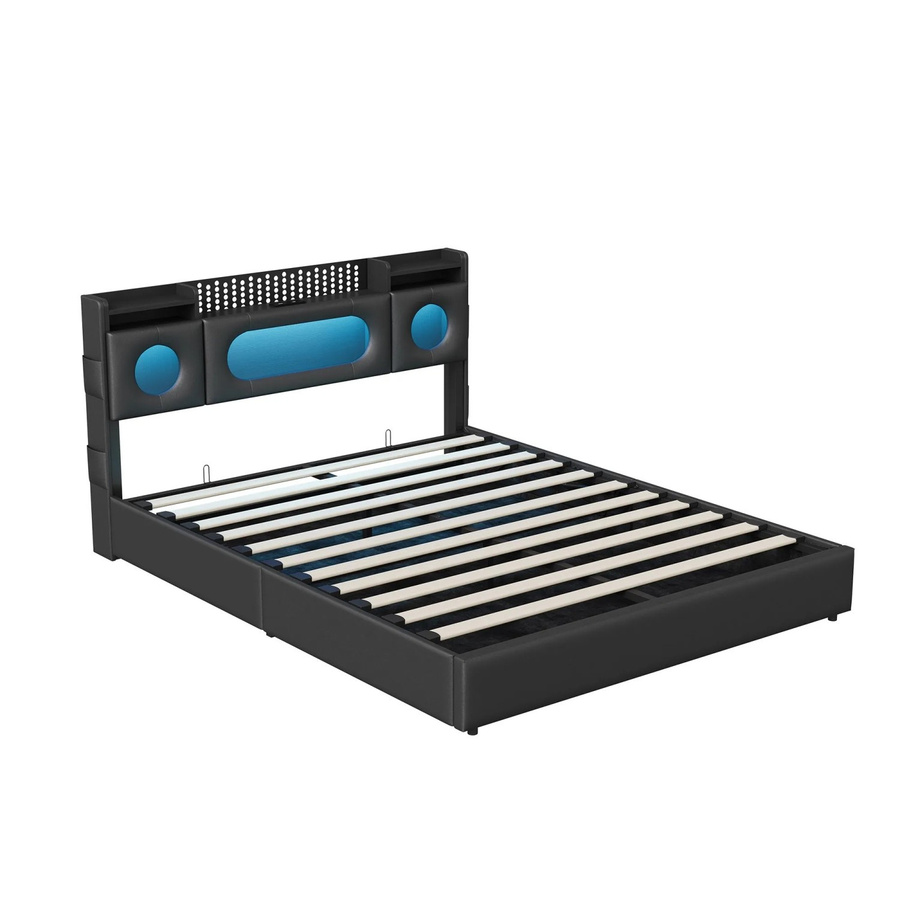PXloue Polsterbett mit LED-Beleuchtung und USB-Ladefunktion aus Kunstleder, B/T/H: 160 x 200 x 45 cm - Bild 2