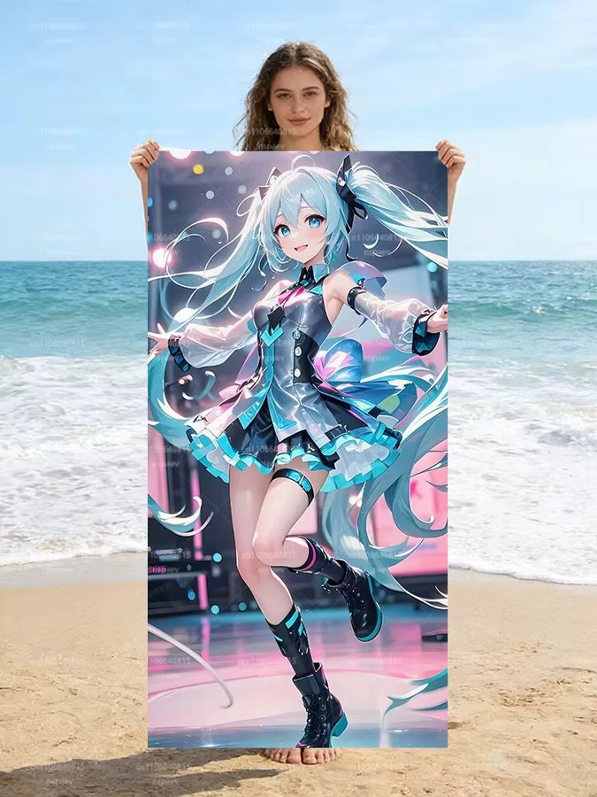 Hatsune Miku Strandtuch Bandai Concert Stage Light Background Vocaloid schnell trocknendes Polyester Pool-Badetuch multicolour - Bild 6