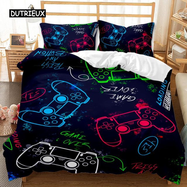 Gaming-Bettwäsche-Set mit Gamepad- und Headset-Design für Jungen und Teenager, Farbe: Schwarz, Material: Polyester, B/H: 264 x 228 cm - Bild 1