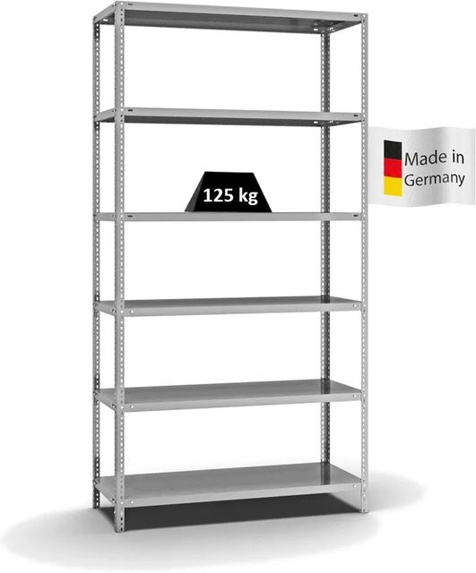 PROREGAL Fachbodenregal Light-Duty Schraubsystem, verzinkt, Farbe: Silber, H x B x T: 250 x 130 x 50 cm, 6 Ebenen, Fachlast 125 kg, beidseitig nutzbar - Bild 1