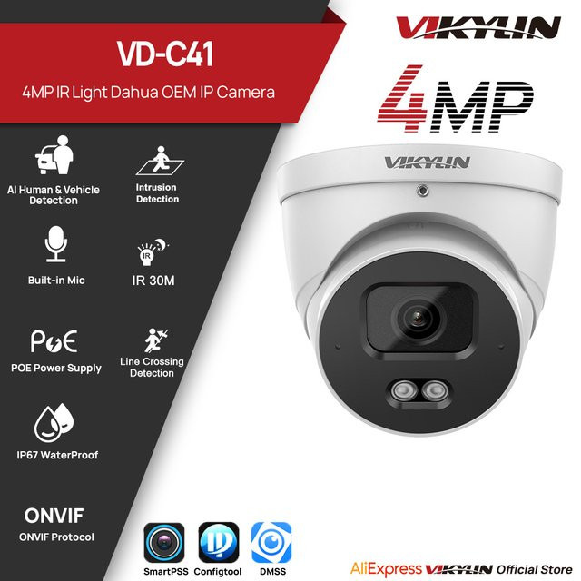 VIKYLIN 4MP IP-Überwachungskamera für den Außenbereich mit SMD2.0, integriertem Mikrofon, 30 m IR-Licht und IP67-Schutz in Weiß - Bild 1