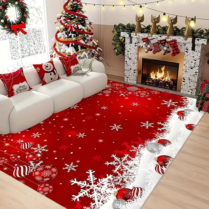 VIKAMA Weihnachtsteppich mit Schneeflocken-Design in Rot für Wohnzimmer und Schlafzimmer - Bild 5