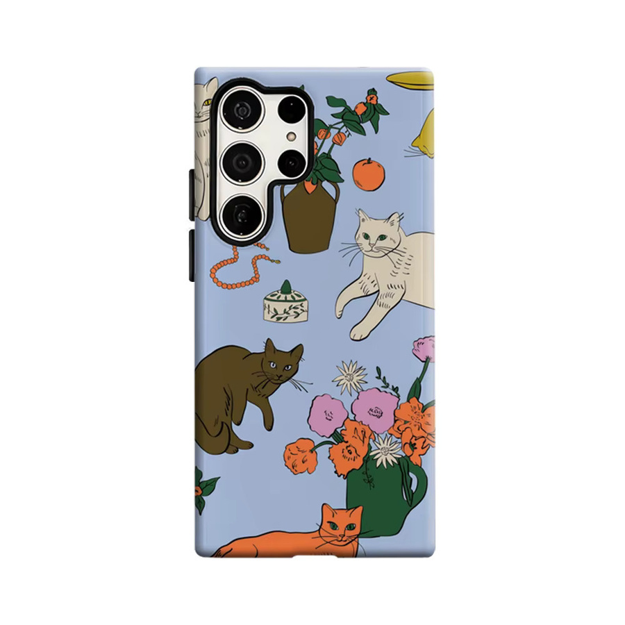 Stoßfeste Doppelschicht Handyhülle mit Vintage Katzen- und Blumen-Stilleben für Samsung Galaxy S25 Ultra, S24 und S23 Ultra Plus in Multicolour - Bild 6