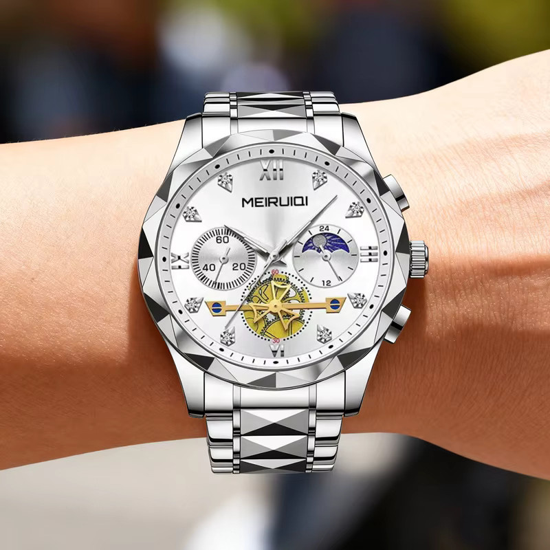 MEIRUIQI Armbanduhr Quarz, Edelstahl, Silber, Herren - Bild 5