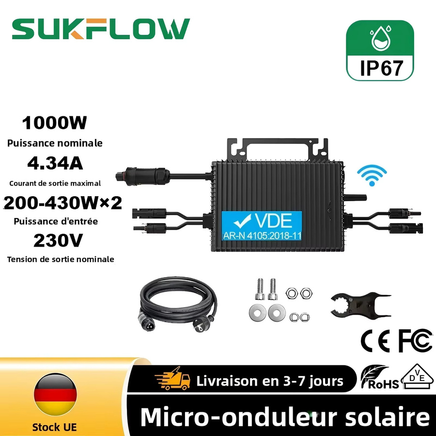 Kjeanuu 1000W Solar-Mikro-Stromversorgungskonverter mit MPPT-Technologie, IP67 wasserdichtem Design und WLAN-Überwachung für dein Mobiltelefon, Schwarz - Bild 5