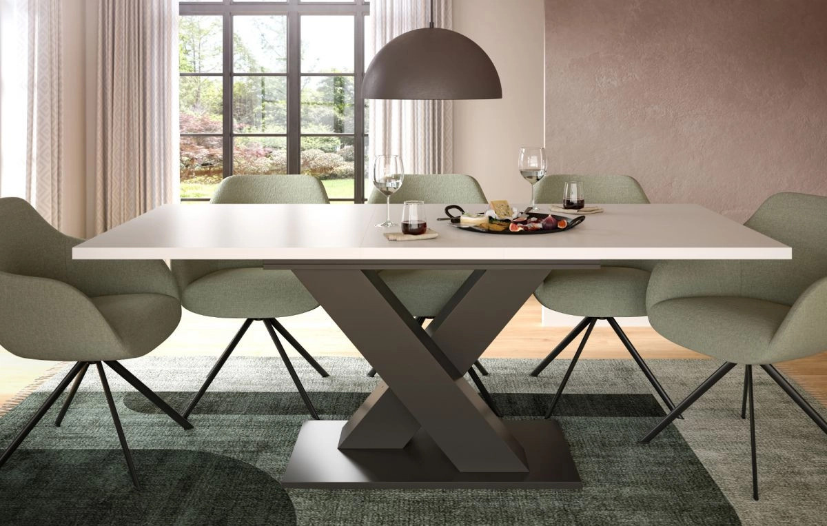 Inn.Furn Esstisch ausziehbar in Weiß und Grau, moderner Küchentisch mit X-Frame Gestell - Bild 4