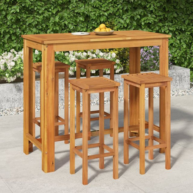 vidaXL 5-tlg. Garten-Essgruppe aus Akazien-Massivholz in Braun, B/T/H: 120 x 60 x 75 cm - Bild 2