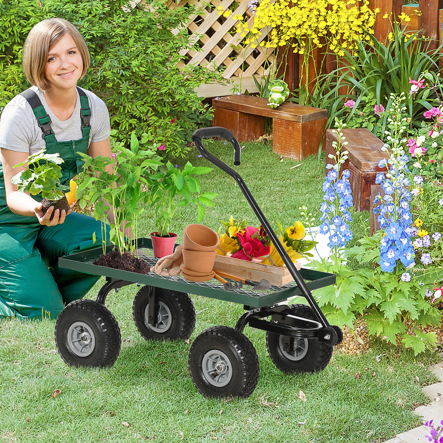 Outsunny Gartenkarren Transportkarre mit 4 Rädern aus Metall in Grün, Volumen: 94 l, max. Traglast: 150 kg, B/T/H: 48,5 x 94 x 100 cm - Bild 2