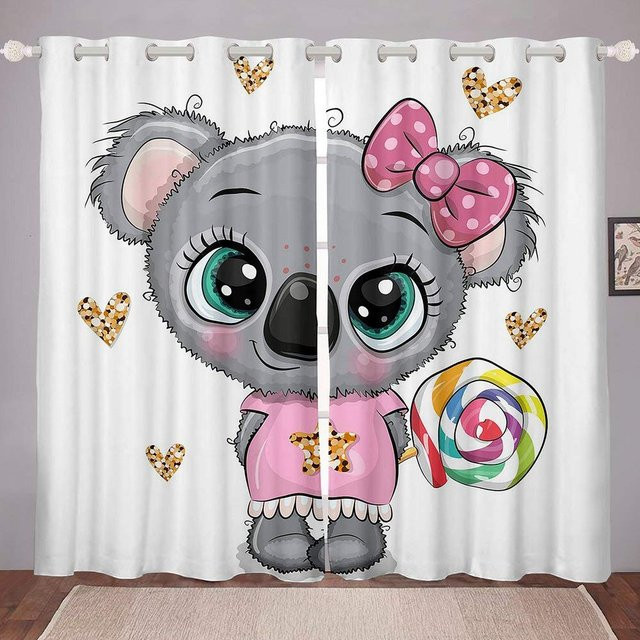 Yiran Furniture Koala Vorhangset mit niedlichem Tier-Motiv, 2er-Set, Farbe: Weiß, Breite: 55 cm, Höhe: 120 cm - Bild 1