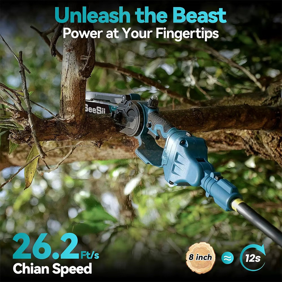 SEESII Kabellose 8-Zoll-Elektrokettensäge mit 3m Verlängerungsstange und Ersatzakku für Makita 18V LXT Akkus in Blau - Bild 4