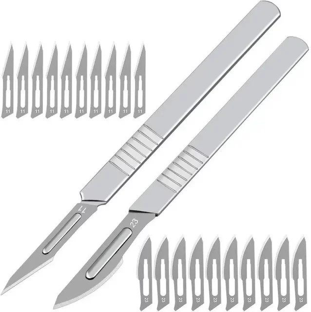 FATCOOL Skalpell-Set mit Edelstahlgriff und industriellen Skalpellklingen aus Kohlenstoffstahl in Silber für Biologie, Anatomie und Bildhauerei - Bild 1