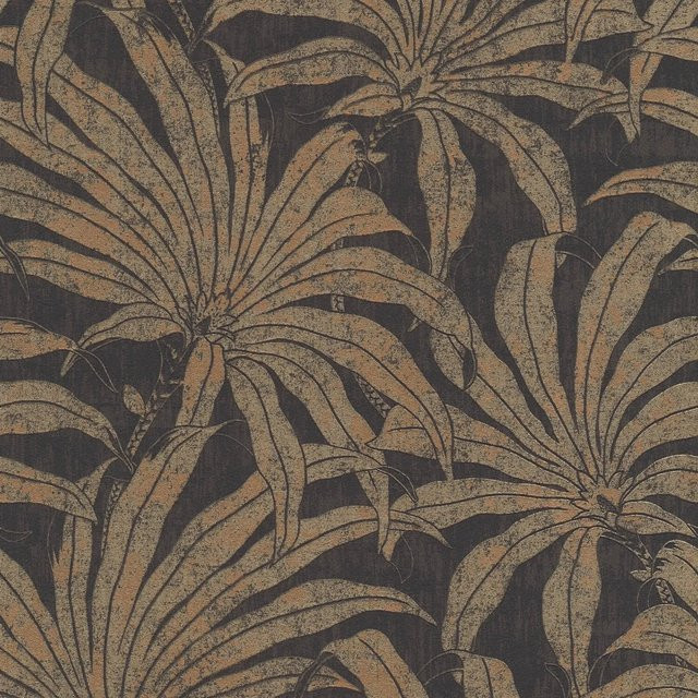 PROFHOME Natur Tapete Dschungel in Schwarz Gold Bronze, florales Design, Vlies, Breite: 0,53 m, Länge: 10,05 m - Bild 1