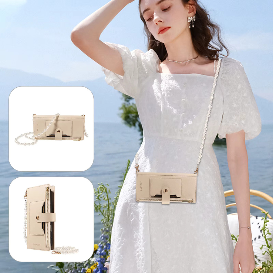 EAACAA Leder-Handyhülle mit Magnetverschluss, Kartenfächern und Ständer für iPhone 17e, 17 Pro Max, 16, 15, 14, 13, 12, 11 in Blau und Beige - Bild 4