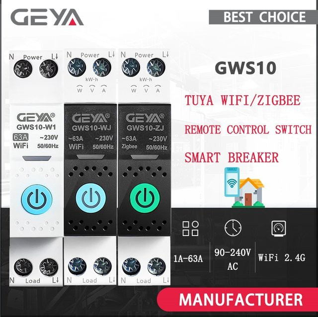 GEYA Intelligenter Leitungsschutzschalter MCB mit Messfunktion WiFi/ZigBee 63A in Weiß für Smart Home via Tuya App - Bild 1