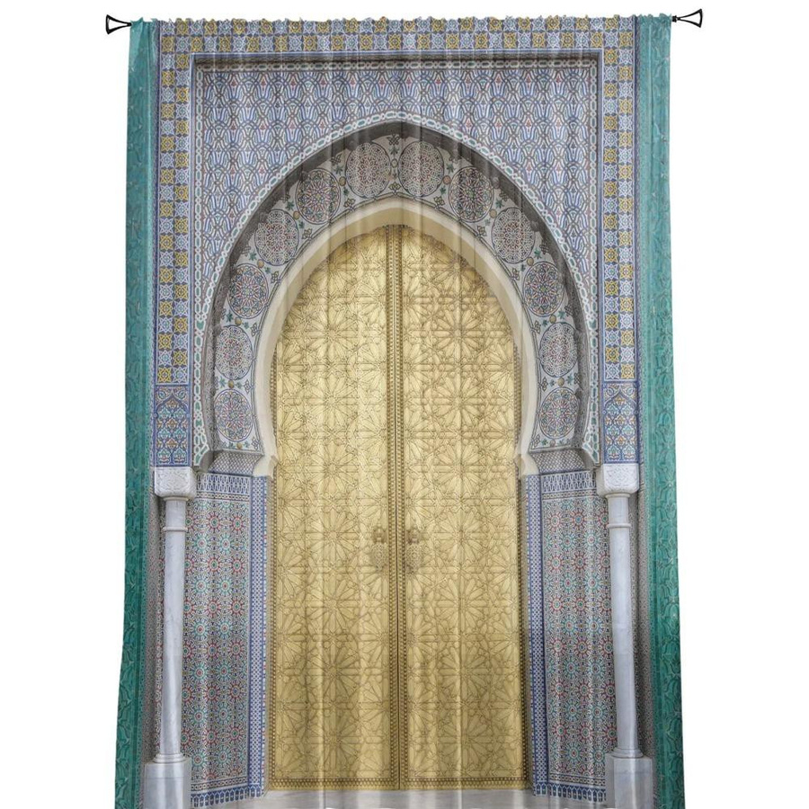 Yiran Furniture Marokkanische Tüllvorhänge aus transparentem Polyester mit Grafikdruck, Breite: 135 cm, Höhe: 274 cm - Bild 1
