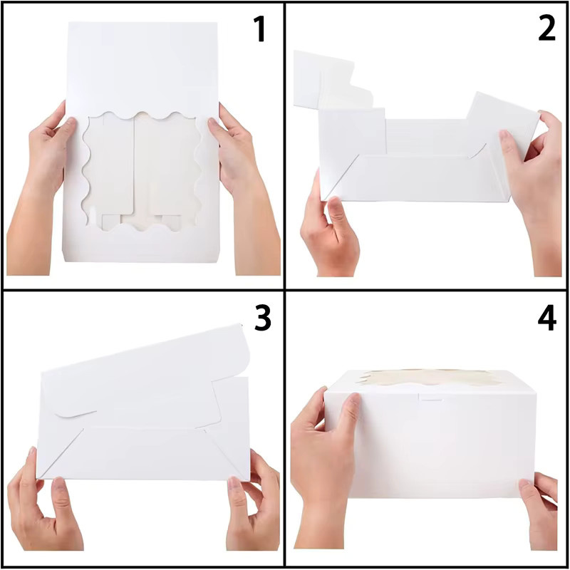 10 Stück weiße Kuchenboxen aus Papier mit Fenster für Gebäck, Schokolade oder Cupcakes, B/T/H: 25,4 x 25,4 x 6,35 cm - Bild 2