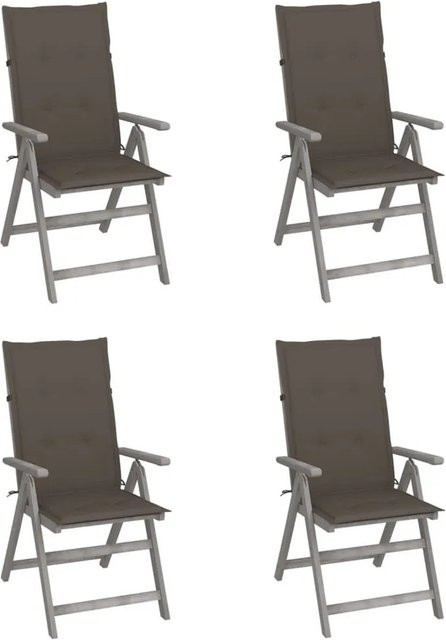 vidaXL Set aus 4 verstellbaren Hochlehner-Gartenstühlen aus Akazien-Massivholz mit Auflagen in Grau und Taupe - Bild 1