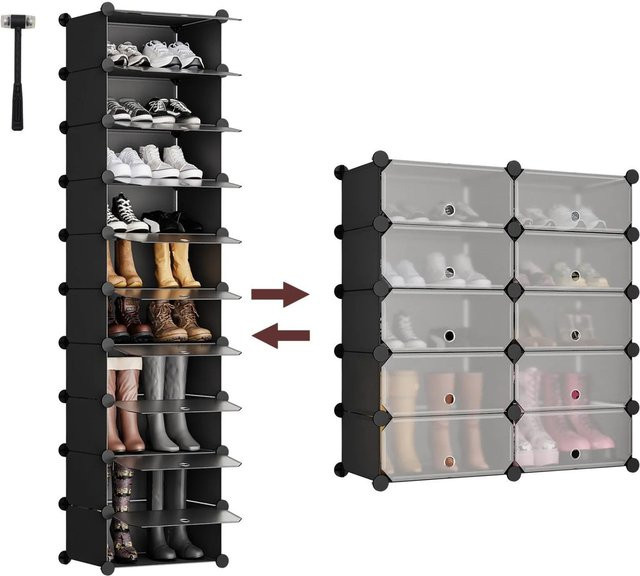 Sekey Schuhregal mit 10 Ebenen und Stecksystem, platzsparende Schuhaufbewahrung für 20-30 Paar Schuhe, Höhe: 173 cm, Breite: 31 cm, Tiefe: 43 cm - Bild 1