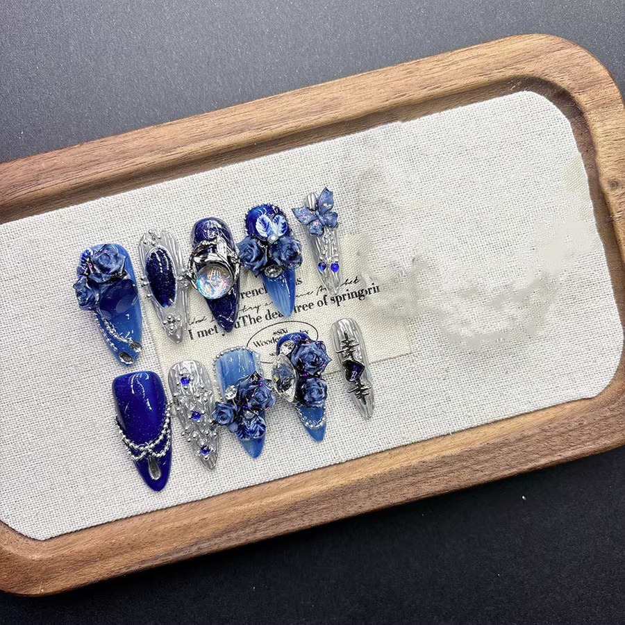 OEING Deep Blue Dream Court Press On Nails, 3D Rose, schimmernd - Bild 3
