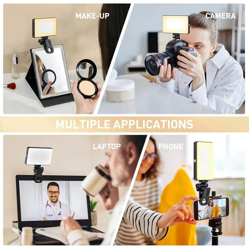 Wiederaufladbare LED-Clip-Videoleuchte in Schwarz mit 3 Lichtmodi und 2200 mAh Akku für Selfie und Videokonferenzen - Bild 4
