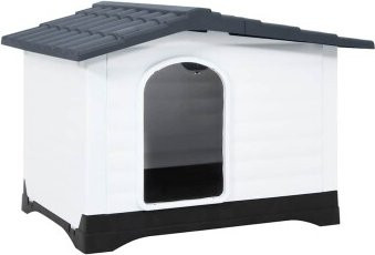 vidaXL Hundehütte aus Kunststoff in Grau, wetterfest mit erhöhtem Boden, B/T/H: 90 x 68 x 66 cm - Bild 1