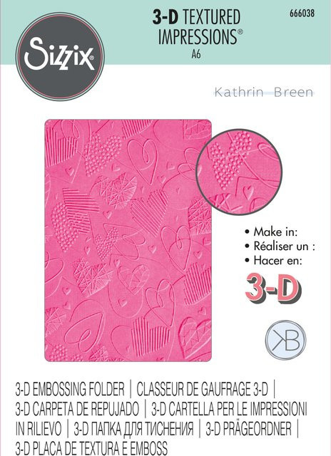 Sizzix 3D-Embossing Folder Textured Impressions Mark Making Hearts in Clear - Bild 1
