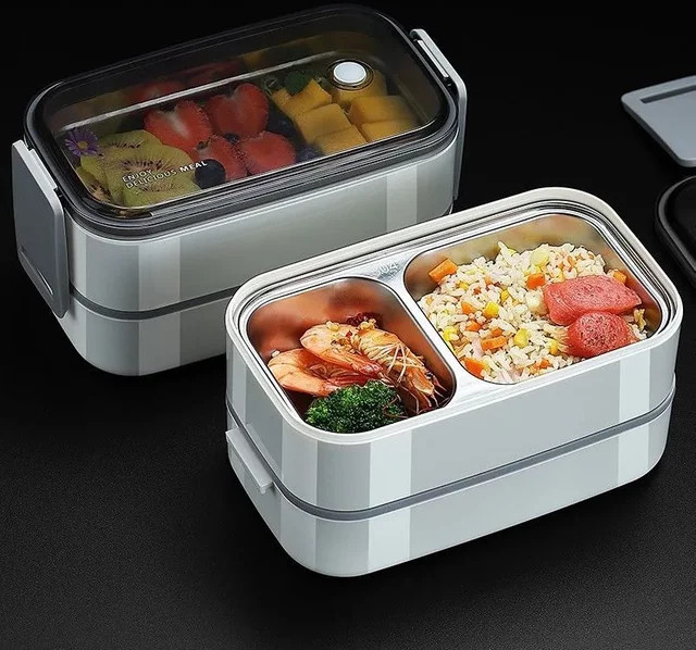 HOCOSHINE Lunchbox aus 304 Edelstahl in Pink, 2 Schichten, mikrowellengeeignet und tragbar - Bild 1